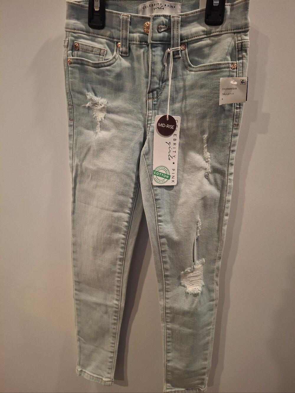 Celebrity Pink Light Wash Distressed Mid-Rise Kids Jeans